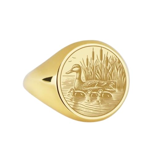 Bague Canard en argent 925 de haute qualité avec un plateau de chevalière rond