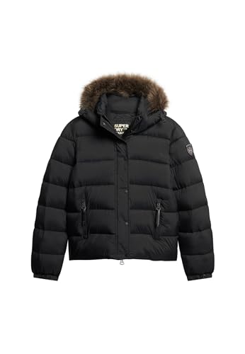 Superdry Faux Fur Short Hood Puffer Veste pour Femme, Noir de jet, 40