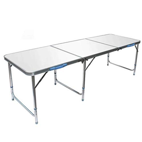 Mesa de camping plegable portátil resistente con asa de bloqueo, fácil de llevar, mesa de picnic al aire libre para fiestas, playa y camping (plateado)