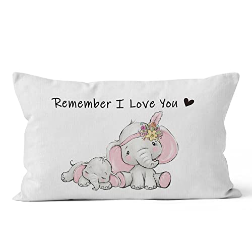 Image of HIWX Cute Elephant Remember I Love You Decorative Pillowcase Throw Pillow Cover, Sweet Elephant Family Baby for Sofa Bed Room Home Nursery Decor 12 x 20 Inch Pillow Case