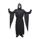 CosplayStudio Adult Black Terror Long Hooded Horror Robe Ghost Mask Horror Robe Costume Halloween Cosplay Costume (For-Adult)