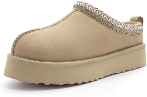 KIDMI Genuine Suede Platform Slippers for Women Fuzzy Winter Warm Shoes Indoor Outdoor