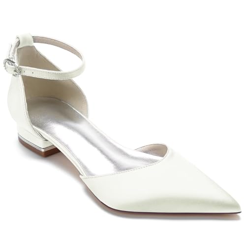 Scarpe da Sposa Basse con Tacco Basso, Punta a Punta,