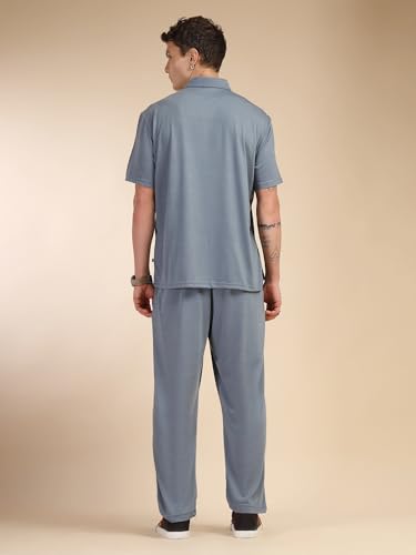 Image of Thomas Scott Men's | Relaxed Fit | Solid | 100% Polyester | Co-Ord Set With Short Sleeves & Spread Collar