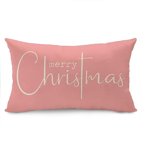 Allorry Christmas Pillow Covers Xmas Decorative Christmas Pink Cotton Cloth Linen Cloth Pillow Cover Sofa Cover Decorative Rectangle Length 12X20 inches
