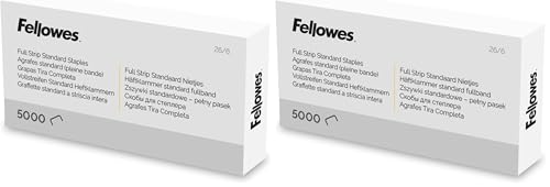 Image of Fellowes Staples 26/6mm for Full Strip Staplers – Box of 5000, 2 Pack – Silver