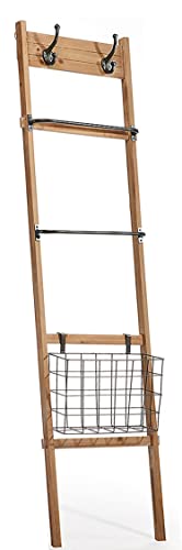 Kobolo Dekoleiter Kleiderleiter - inkl. Metallkorb Garderobenhaken - Holz u...