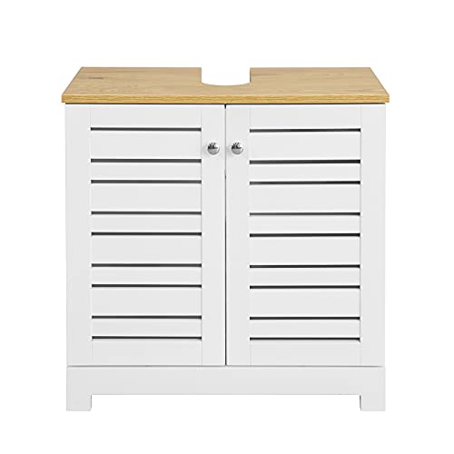 SoBuy BZR40-W Meuble sous-Lavabo Meuble sous-Vasque à 2 étages et 2 Portes Meuble de Rangement de Salle de Bain - L60cm x P30cm x H59cm