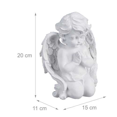 Relaxdays Grave Angel, Praying, Artificial Stone, Weather-, Frost- & UV-resistant, HxWxD: 20 x 15 x 11 cm, Decor, White - Image 4