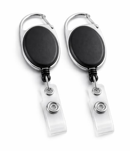 Image of AccuPrints Pack of 2 Oval Round Reel ID Card Holder, ID Badge Retractable Clip Badge Card Holders for Office Employees (2 Units, Black)