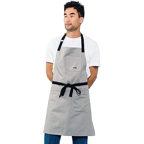 Caldo Daily Cotton Kitchen Apron for Cooking- Mens and Womens Professional Chef or Server Bib Apron - Adjustable Straps with Pockets and Towel Loop (Grey) Cover