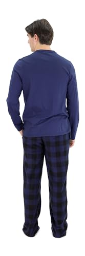 Cherokee Men's Pajama Set, Long Sleeve Cotton Top & Micro Fleece Pants, Breathable Cozy Loungewear3