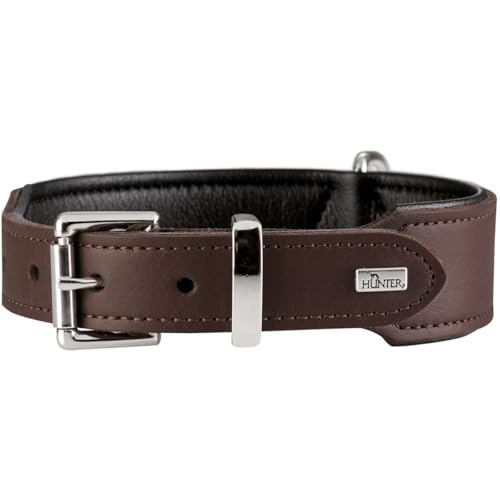 HUNTER Hundehalsband BASIC, Farbe: braun/schwarz, Pflegeleichtes Spaltleder, Raffinierte Nahtführung, Dezentes Design, Größe: 50