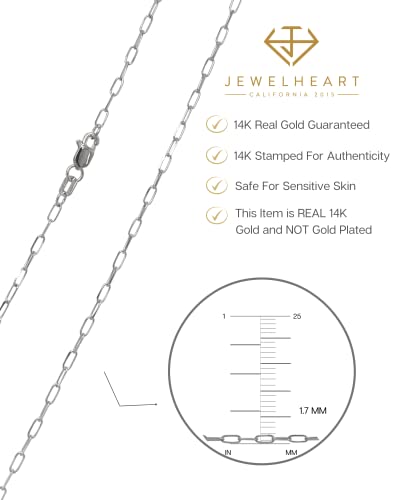 JEWELHEART 14K Solid Gold Cable Chain - 1.7mm Diamond Cut Gold Thin Paperclip Link Chain Necklace For Women - Dainty Yellow and White Real Gold Pendant Necklace with Lobster Clasp 14" 16" 18" 20" 22" 24"2