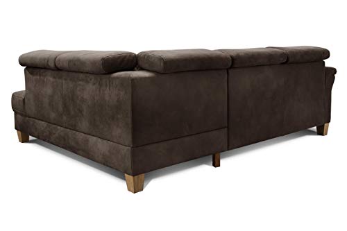 Cavadore Ecksofa Ammerland mit Ottomane links / Federkern-Sofa im Landhausstil mit verstellbaren Kopfstützen / 245 x 84 x 194 / Lederoptik braun