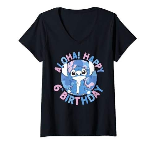 T-shirt Stitch Disney col V pour fêter ses 6 ans remplis de magie