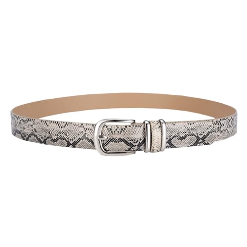 NiceYnn Women's Skinny Leather Snake Belts for Jeans Dresses Fashion Retro Vintage Alloy Silver Pin Buckle Ladies Leopard Thin Casual Waist Belt Beige