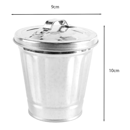 ACOLY Verzinkter Mini-Mülleimer mit Deckel (9,5 x 9 x 6,5 cm) - Vielseitig nutzbar als Abfalleimer, Blumentopf oder Stifthalter
