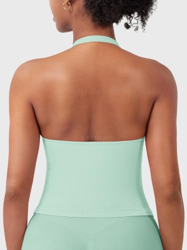 Image of YEOREO SoftHue Women's Impact Halter Tank Top Longline Backless Scoop Neck Built-in Bra Sports Workout Gym Crop Top