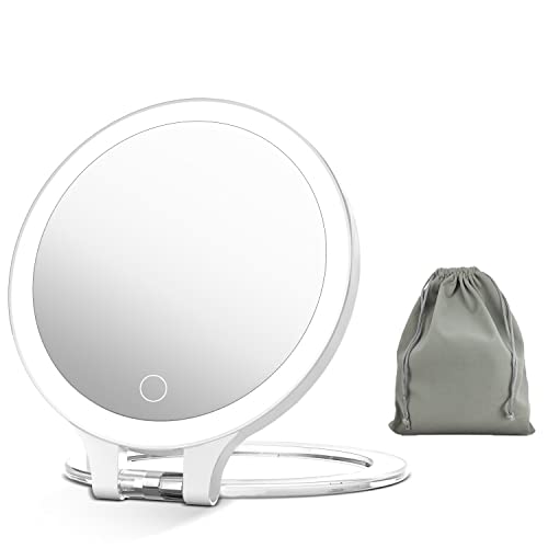 Fascinate Magnifying Mirror 10X 1X Double Sided Magnification Makeup Vanity Mirror Rechargeable Lighted Mirror With 3 Color Lighting Modes Adjustable Rotation Led Vanity Desk Mirror (White+Bag) #TOP19