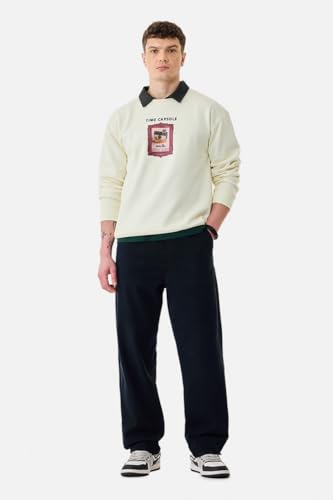 Image of SNITCH Men Casual Jeans | Relaxed Fit Straight Leg Washed Pattern & Drawstring Closure | 100% Cotton Denim Fabric for All Day Comfort & Everyday Wear