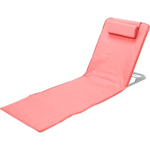 Envenzo Chaise de plage pliable légère avec sangle et poche d'oreiller à dossier haut (rouge tropical)