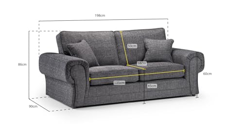 Honeypot Sofa - Wilcot 3 Seater Sofa for Living Room - Soft Grey Fabric Upholdered Couch | Setup Included | Made in EU | Built to Last (3 Seater Sofa)
