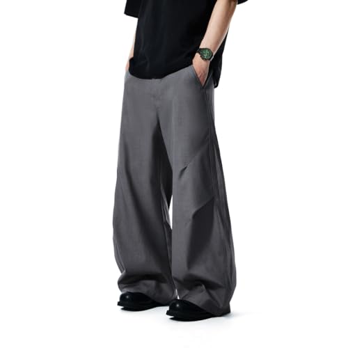 WZIKAI Men's Baggy Wide Leg Pants Zipper Fly Pleated Dress Pants Business Casual Long Trousers with Pocket4