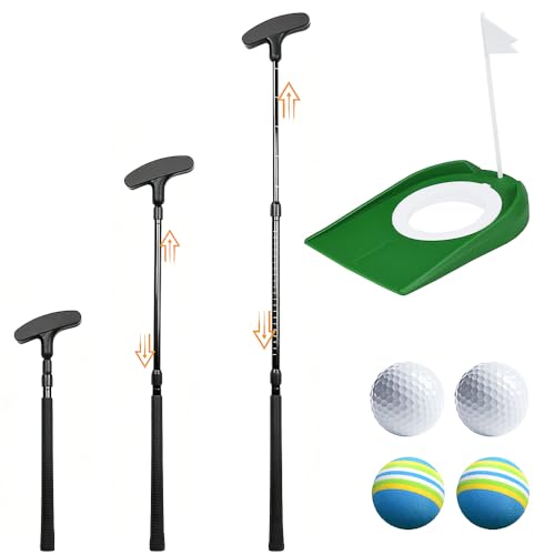 SKIKHN Putter de golf réglable, 1 putter de golf avec 4 balles et 1 trou pour drapeau, ambidextre pour droitiers et gauchers, mini golf pour la maison, idéal...