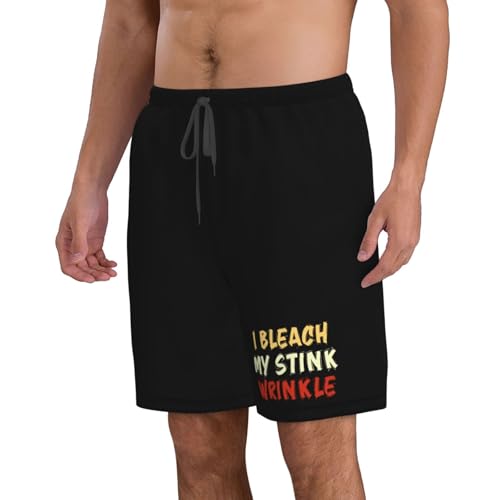 I Bleach My Stink Wrinkle Mens Swim Trunks Quick Dry Board Shorts,Breathable Fit Hawaii Beach Short Bathing Suits,2