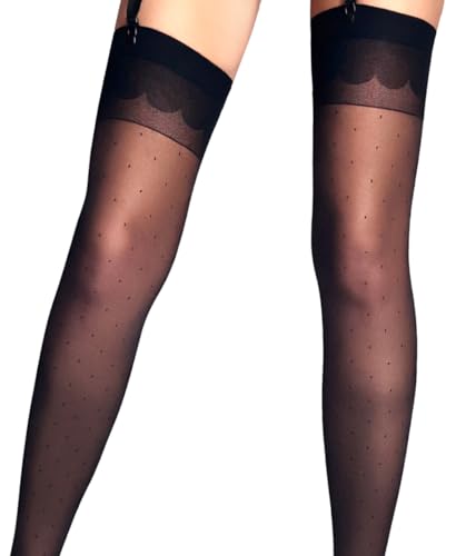 Charm and Attitude Sheer Black Thigh High Stockings for Women Pantyhose for Garter Belts Nylons Lingerie - Made in EU4