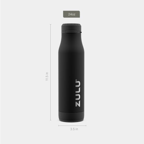 Image of Zulu Ace 24oz Vacuum Insulated Stainless Steel Water Bottle with Chug Spout | Leak-Proof Locking Lid and Removable Base |Reusable Bottle for Cycling Sports Gym Travel Bicycle Bottle Cage | Black