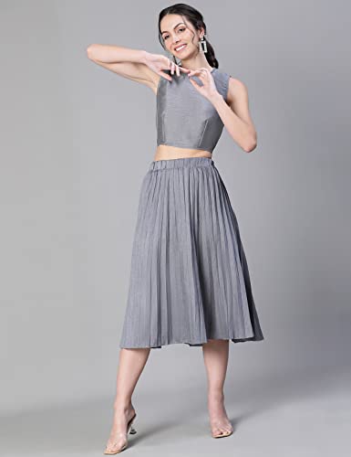 Image of oxolloxo Women Beige Jacquard Printed Pleated & Elasticated Skirt