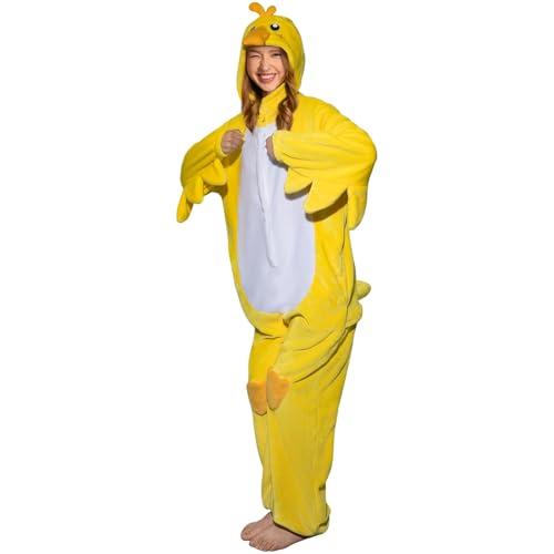 OLAOLA Adult Onesie, Yellow Duck Halloween Costume, Animal One-Piece PJs