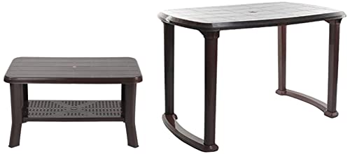 Image of Cello Oasis Centre Table /Coffee Table (Ice Brown) & Senator Plastic Dining Table (Matte Brown)
