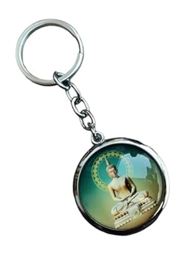Porte-clés Gautama Bouddha médaillon de verre double face premium