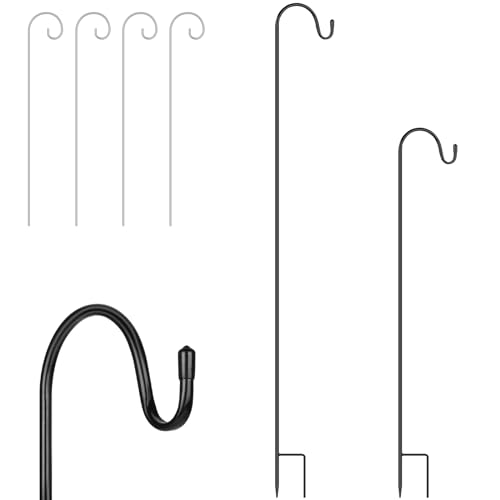 OFFCUP Shepherds Crook Hooks, 2pcs 75cm/100cm Bird Feeder Pole, Adjustable Height Shepherds Hooks with 4pcs Place Card Holders, Bird Feeders Hanging Station for Garden Lights, Bird Feeder ect