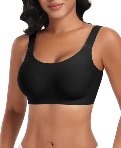Ganado Sujetadores Mujer sin Aros Sujetador con Relleno Push up Básicos Bralette Cuello en U (Negro,XL)
