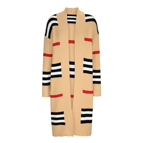 ZWRXW Women's Vintage Long Cardigan Sweater Open Front Color Block Striped Cardigan Long Sleeve Knitwear Jumper Sweaters3