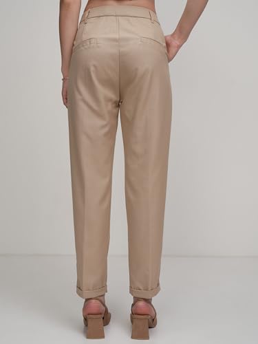 Image of Tokyo Talkies Women's Regular Fit Peg Trousers | Stretchable Trousers| High-Rise