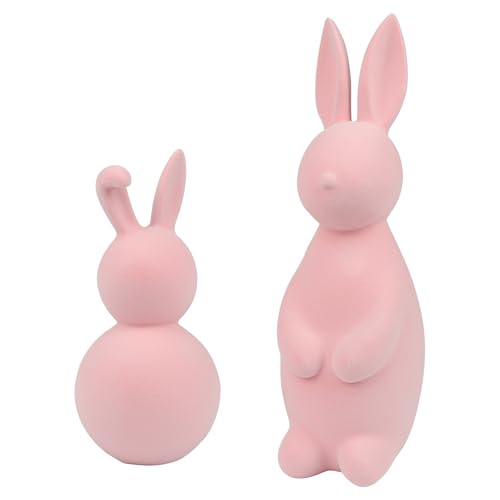TaoQ C 2 Piezas Rosa Decoración del Conejo de Pascua Estatua del Conejo de Resina de Pascua Estatua del Conejo de Pascua para Decoración de Fiesta de la habitación del hogar en Primavera de Pascua