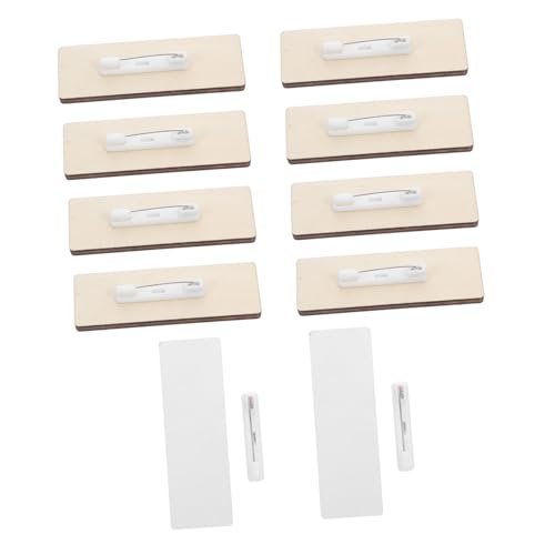 VILLCASE 10pcs Reusable Wooden Name Tags with Pins Blank Identification