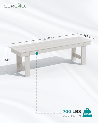 Image of SERWALL 6 Pcs HDPE Dining Set, Includes 1 Table, 1 Bench & 4 Chairs, White | Outdoor Dining Set with Bench, All-Weather Resistant SERWALL Dining Set for patio