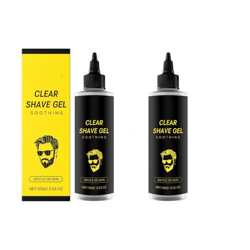 Gel para el cuidado del afeitado masculino. Piel visiblemente clara, líneas suaves con bordes limpios.