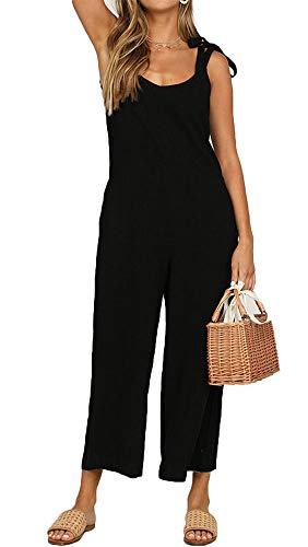 TOP-MAX Jumpsuits for Women, Casual Cotton Jumpsuit - Long Suspender Twin Side Bib Wide Leg Overalls Pants with Pockets - Large Size