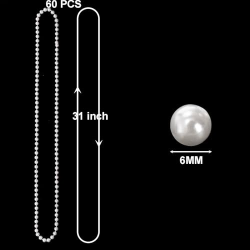 Okllen 60 Pack Long Pearl Necklace for Women, Fake Pearl Necklace Bulk, 1920s White Faux Pearl Beaded Strand Necklace for Costume Party Jewelry Wedding Bridal Shower Tea Party Birthday Decor2