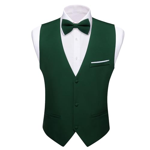 Image of Barry.Wang Mens Suit Vest Bow Tie Set 4PCS Formal V-neck Slim Fit Casual Solid Color Waistcoat Wedding Party Tuxedo