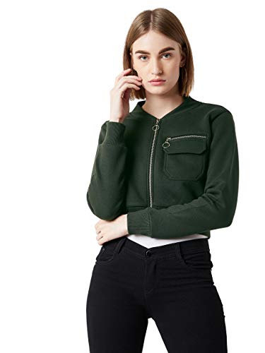 Image of Miss Chase Women's Off White V-Neck Full Sleeves Bomber Cropped Jacket