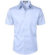 JEMITOP Men's Stretch Slim Fit Dress Shirts Formal Wedding Prom Short Sleeve Button Down Shirt wi...