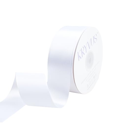 White Satin Ribbon 1-1/2 inch X Continuous 50 Yards, Single Face Polyester Ribbon Perfect for Gift Wrapping, Flower Bouquet, Wedding Decor, Crafts, Bow Making, Sewing and More